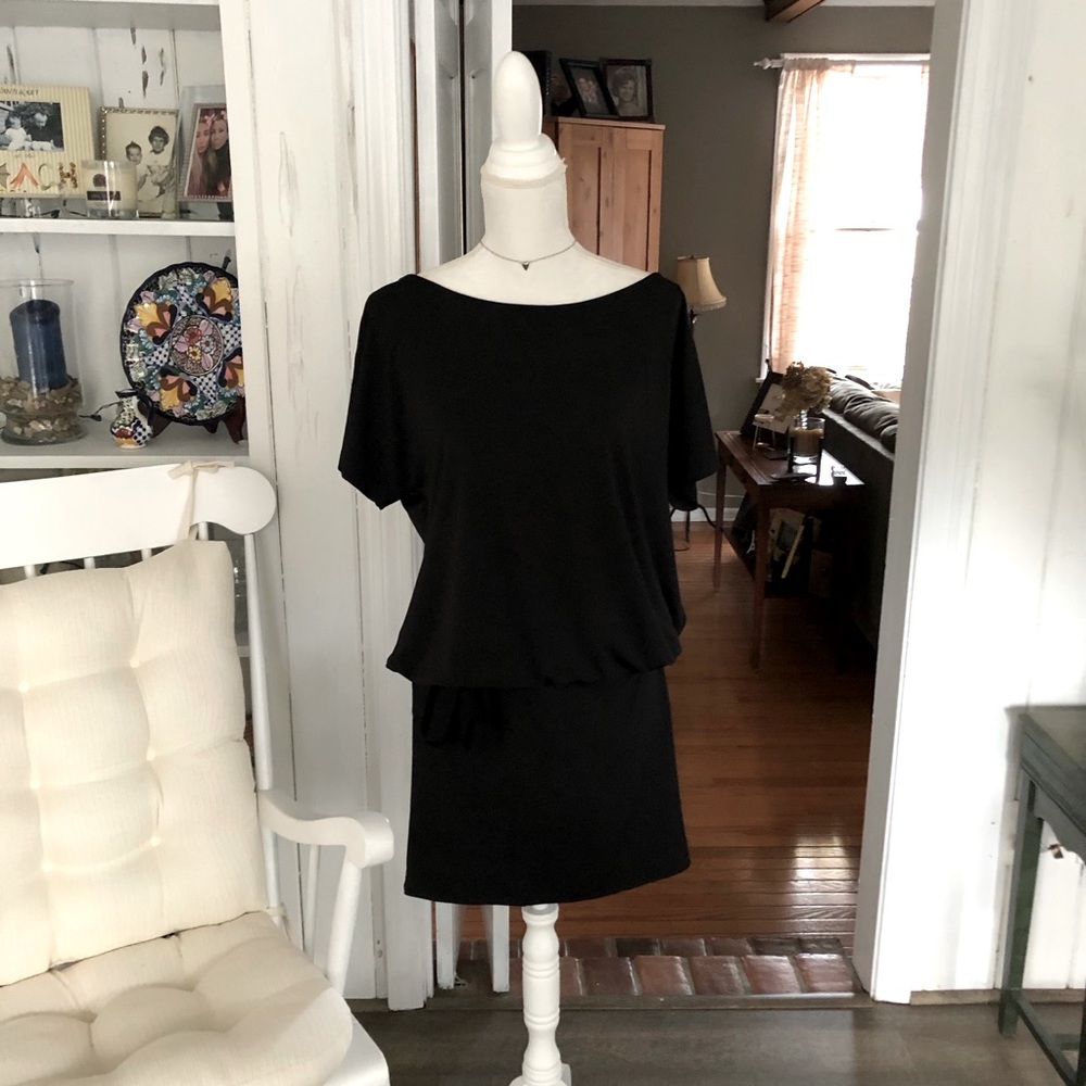 H by Halston Black Blouson Mini Cocktail Dress M